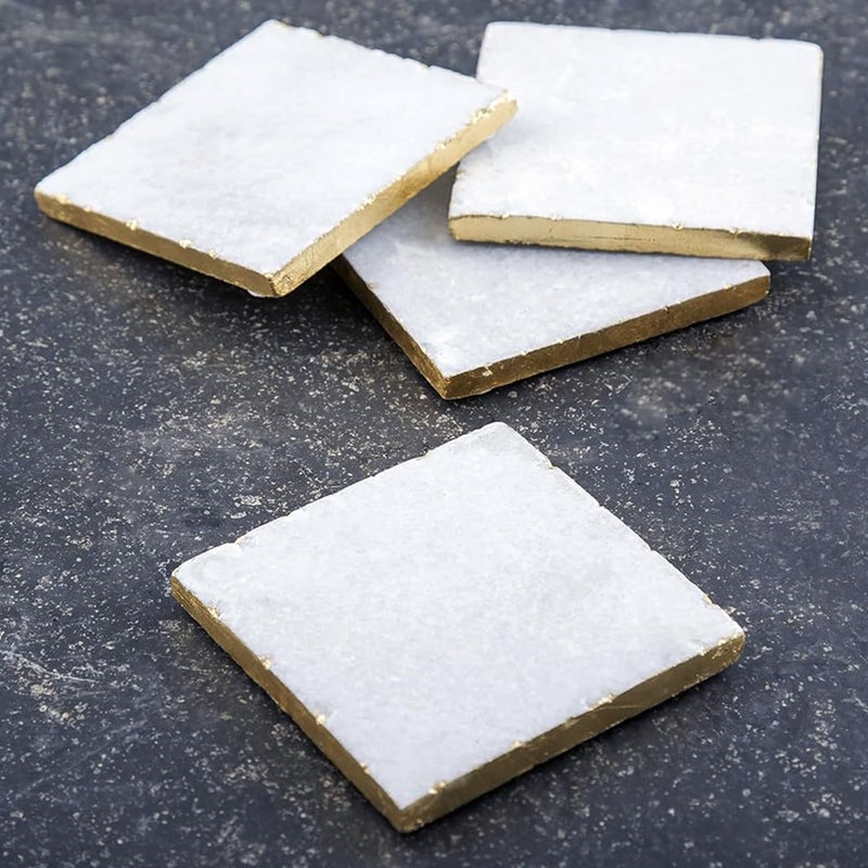 Thirstystone Square White Marble/Gold Edged Coasters (Set of 4), Multicolor - Image 2